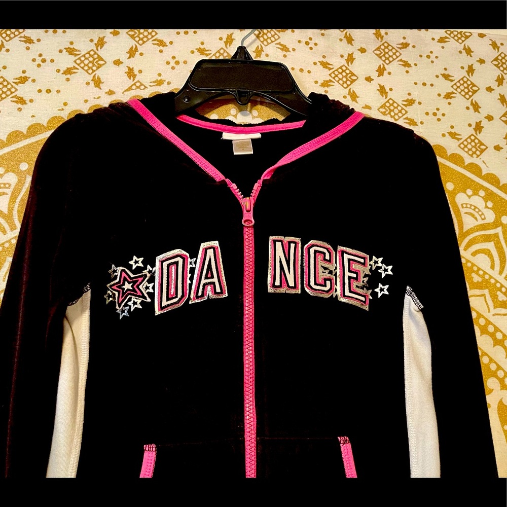 “LIMITED TOO” GIRLS *DANCE* BLACK-PINK-WHITE ZIP-UP HOODIE WITH POCKETS, SIZE 8 - Picture 5 of 7